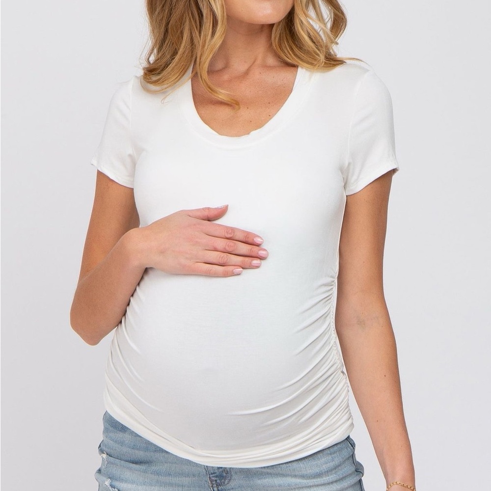 PinkBlush White Basic Short Sleeve Maternity Fitted Top